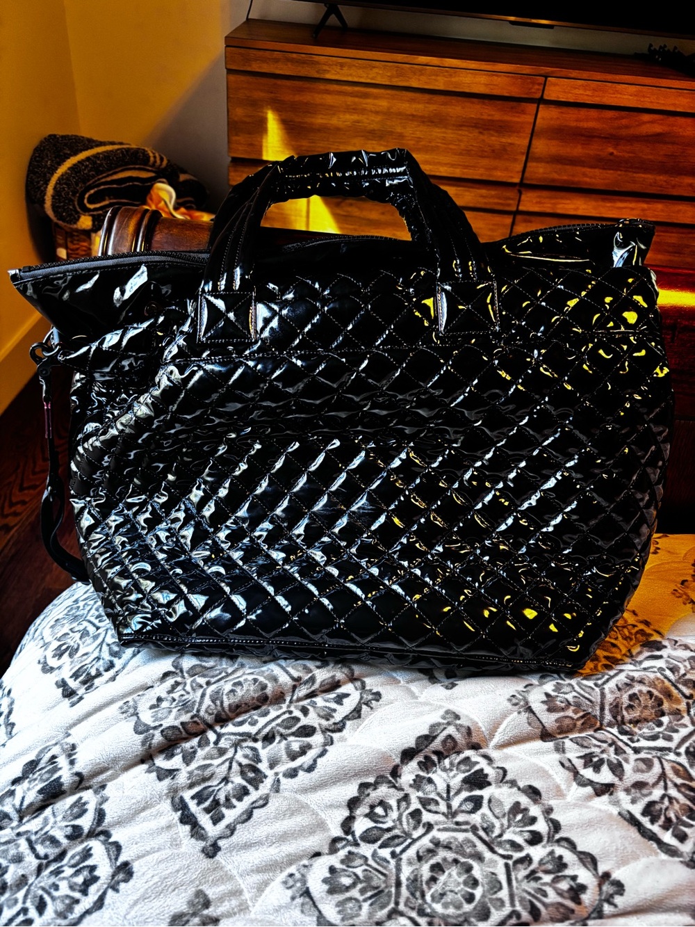 MZ Wallace Quilted Lacquer Tote in Black - Picture 8 of 12